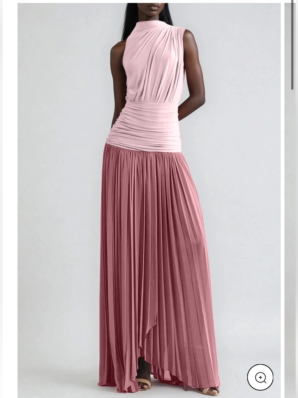 Innovare Denim Domhnall Asymmetric Ruch Maxi Dress Small NWT Pleated Gown Mauve